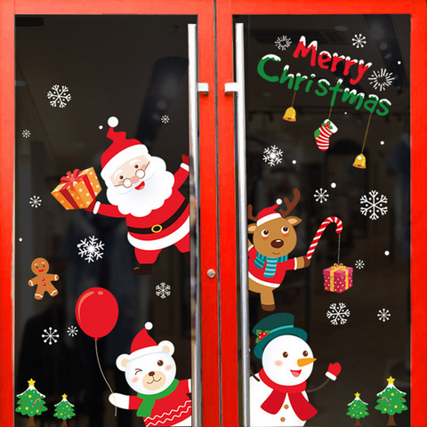 Christmas Window Wall Stickers Welcome Stickers Decor Wall Cling Decals Christmas Decorations for Home New Year 2022 Gifts Natal ► Photo 1/6