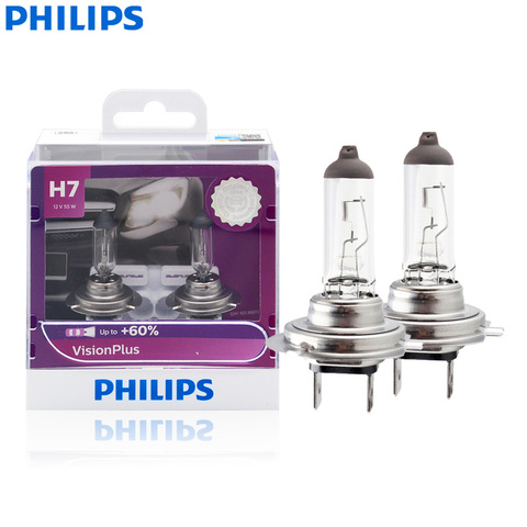 Philips H7 VisionPlus 12V 55W PX26d Halogen Car Headlight VP +60% Bright Auto Lamps Original Light New Bulbs 12972VPS2, 2X ► Photo 1/6