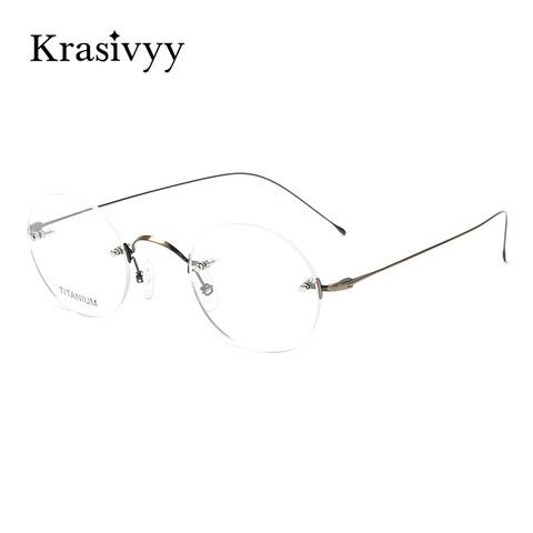 Krasivyy Vintage Round Rimless Eyewear Men B Titanium Design Korean European Optical Prescription Eyeglasses Women Glasses Frame ► Photo 1/6