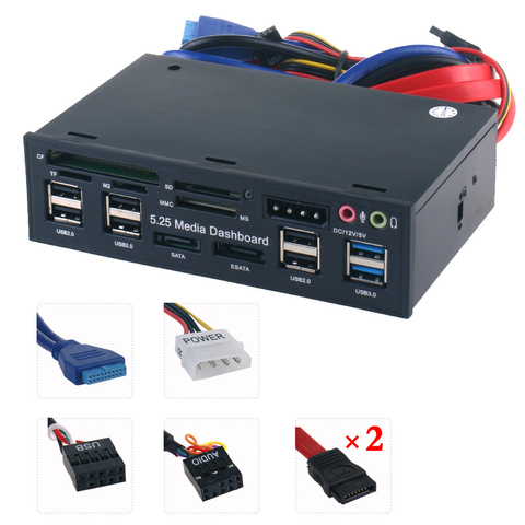 5.25inch Internal Card Reader Front Panel USB 3.0 ESATA PC Computer Optical Drive Hub Media Dashboard Card Reader Multifuntion ► Photo 1/6