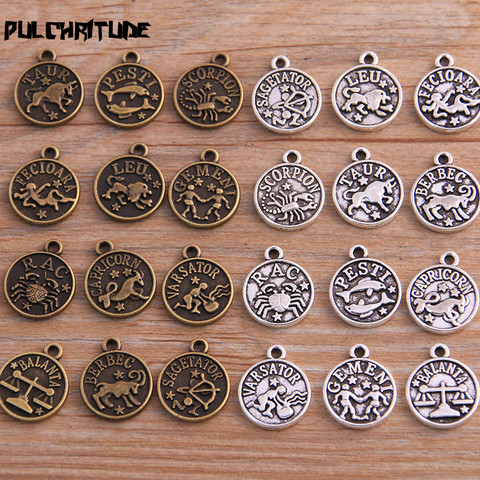   24pcs 12*15mm Small Two Color Metal Zinc Alloy Letter 12 Constellations Charms Fit Jewelry Plant Pendant Makings ► Photo 1/6