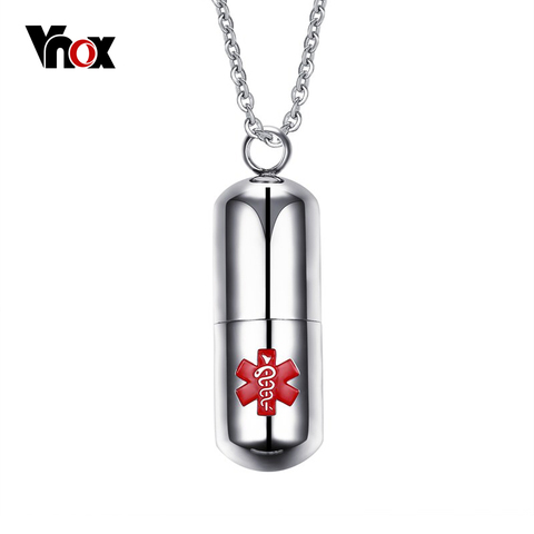 Vnox Stainless Steel Pill Shape Container Holder Openable Bottle Medical Necklaces & Pendants Accept Engraving ► Photo 1/6