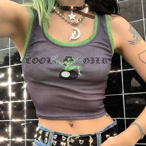 Y2K Aesthetics Tank Top Sleeveless Knit Cropped Shirts Harajuku Goth Punk Vest Streetwear 2022 E-girl Women Fashion Clothing ► Photo 1/6