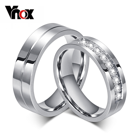 Vnox CZ Wedding Band Engagement Rings for Couples Women Men 316l Stainless Steel Lovers Personalized Anniversary Gift ► Photo 1/6