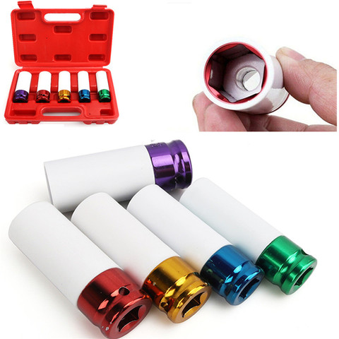 5Pcs Car 15mm 17mm 19mm 21mm 22mm alloy thin wall wheel nut deep impact sleeve drive set gift box to  repair kit ► Photo 1/6