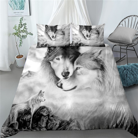 digital wolf duvet/doona cover set single twin double queen king cal king size bed linen set ► Photo 1/6