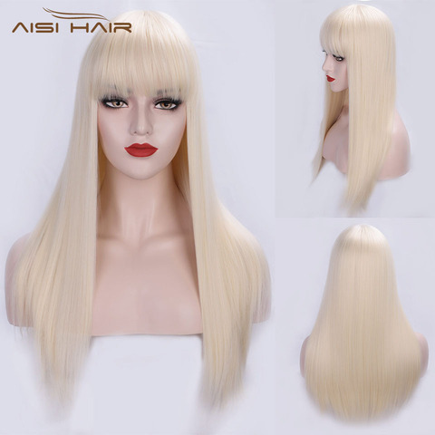I's a wig Long Straight 613 Blonde Wig Synthetic Wigs With Bangs for Women Cosplay Hair Heat Resistant Black Brown Hairpiece ► Photo 1/6