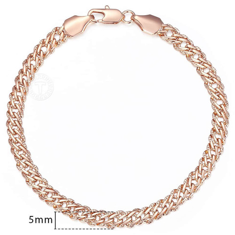 4/5mm Womens Bracelets Hammered Braided Weaving Bismark Curb Cuban Bracelets 585 Rose Gold Color Jewelry Gifts Link Chain LCB04 ► Photo 1/6