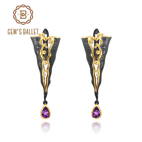 GEM'S BALLET 925 Sterling Silver Handmade Golden Bead Honey Raindrop Triangle Natural Amethyst woman’s statement Earrings Jewelr ► Photo 1/6