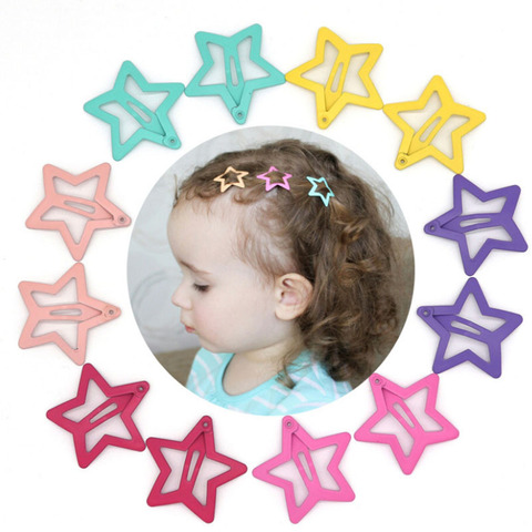 12Pcs Lovely Kids Girls Barrettes Star Metal BB Clip Candy Color Hair Clips Snap