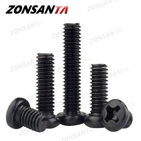 ZONSANTA M1.2 M1.4 M1.7 M2 M2.5 M3 M4 M5 M6 DIN7985 Black Carbon Steel Cross Recessed Pan Head machine Screw Phillips TV Bolts ► Photo 1/6