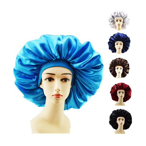New Fashion Big Size Satin Silk Bonnet Sleep Night Cap Head Cover Bonnet Hat For Curly Springy Hair ► Photo 1/6
