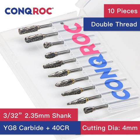 10 Pieces Carbide Milling Cutters Set Cutting Dia 4mm Double Thread Rotary Burrs 3/32