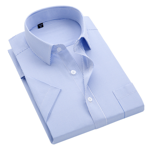 Summer S~8xl men's striped short sleeve dress shirt square collar non-iron regular fit anti-wrinkle  pocket  male social shirt ► Photo 1/6