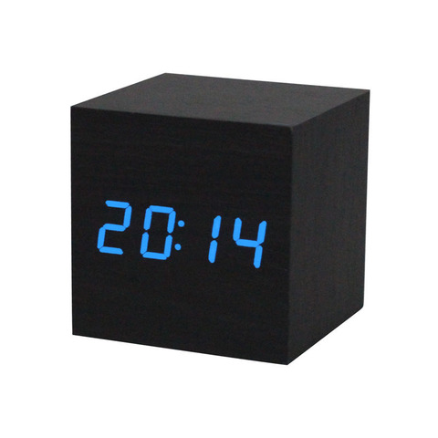 2022 Acoustic Control Alarm Wood cube Clock LED Calendar Creative display Bedroom Student table watch ► Photo 1/4