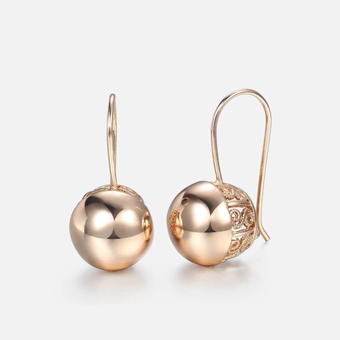 Davieslee Womens Stud Earrings 585 Rose Gold Filled Round Ball Stud Earring for Women Fashion Jewelry Snap Closure LGE66 ► Photo 1/6