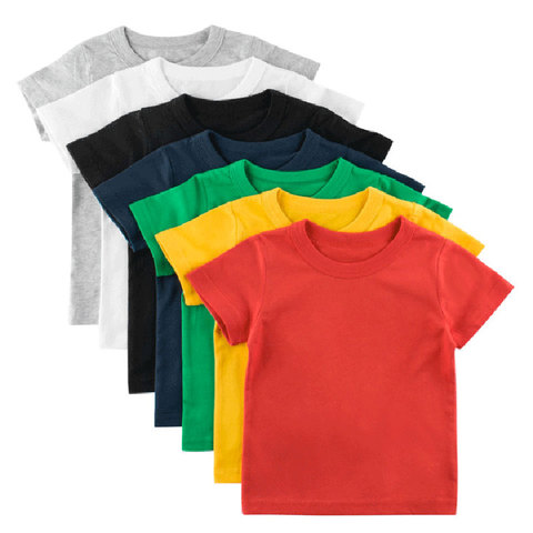 Kids Plain T Shirt Tops for Child Boys Girls Baby Toddler Solid Color Cotton Clothes White Black Children Summer Tees 1-8 Years ► Photo 1/1