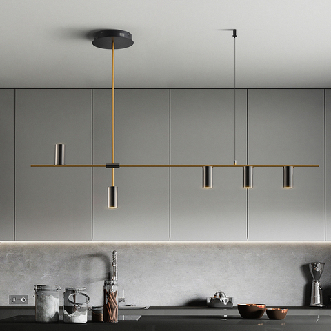 Gold or Black Simple LED Chandelier Modern Kitchen island Long Hanging Light Dining Bar Office Coffee Restaurant Pendant Lamp ► Photo 1/5