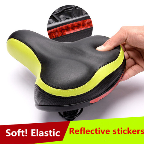 Wide Thicken Bicycle Saddle Seat Soft Silicone With Reflective Stickers MTB Road Bike Rear Light  Cycling Hollow Cushion Saddle ► Photo 1/6