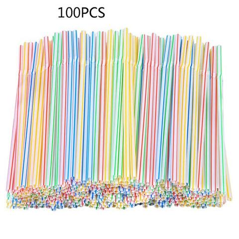 100Pcs 21cm Colorful Disposable Plastic Curved Drinking Straws Wedding Birthday Party Bar Drink Accessories ► Photo 1/6