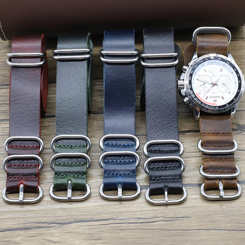 Vintage Genuine Leather Nato Watch Band Strap 18mm 20mm 22mm 24mm Handmade Replacement Zulu Strap for Watch Accessories ► Photo 1/6