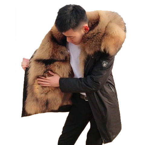 2022 Top Fashion Men Parkas Winter Natural Raccoon Fur Coat Classic Business Casual Jacket Outwear Warm Thick Overcoat ► Photo 1/5