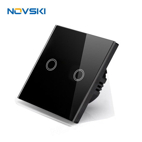NOVSKI Touch Switch, EU Standard Capacitive Touch Panel Switch, Glass Panel 1|2|3 gang with LED backlight, 10A 220V ► Photo 1/6