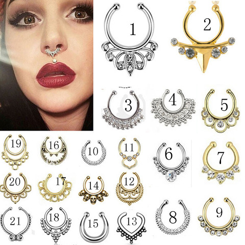 1 Pcs Stainless Steel Fake Nose Ring Clip On Septum Piercing Faux Hoop Indian Nose Ring Pircing Nose Punk Body Piercing Jewelry ► Photo 1/6