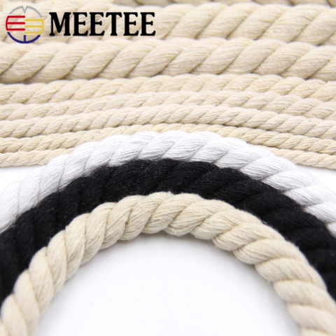 Meetee 5/10M 6MM/8MM/10MM/12MM 3 Shares Twisted 100% Cotton Cords Rope for Bag Decor DIY Home Textile Rope Accessories KY338 ► Photo 1/6