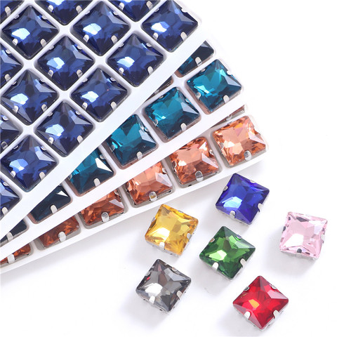 Square Glass Sew on Rhinestone Crystal with Silver Claw Sew on Gemstones Rhinestones for Needlework Clothing Accessories Diy ► Photo 1/6