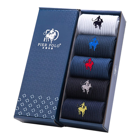 2022 High Quality Casual 5 Pairs/lot Fashion Cotton Socks Business Embroidery Men's Socks Box Gift ► Photo 1/3