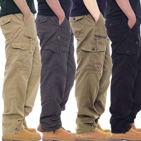 Cotton Cargo Pants Men Overalls Army Military Style Tactical Workout Straight Trousers Outwear Casual Multi Pocket Baggy Pants ► Photo 1/6