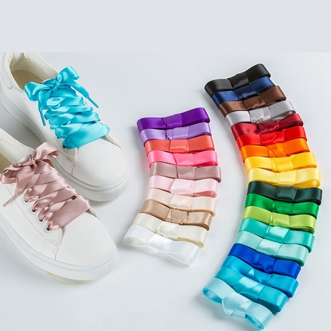 1 Pair 22 Colors Silk Satin Shoelaces 2 CM Width Flat Ribbon Shoe laces Boots Women Sneakers Shoelace Length 80CM 100CM 120CM S1 ► Photo 1/6