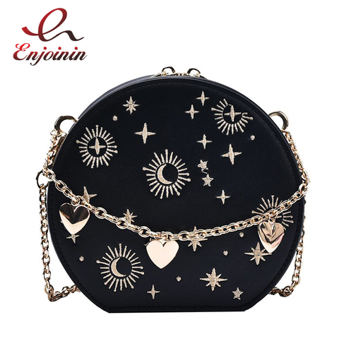 Embroidery Round Leather Design Women Luxury Purses and Handbags Crossbody Chain Bag Ladies Party Clutch Bag Totes Shoulder Bag ► Photo 1/5