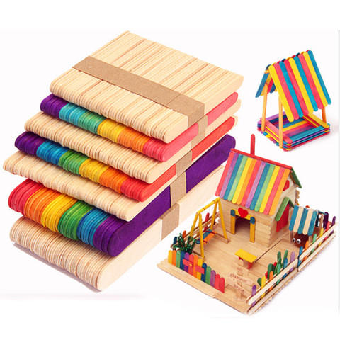50Pcs/Lot Wooden Craft Ice Cream Sticks Pop Popsicle Sticks Natural Wood Cake Tools DIY kids Handwork Art Crafts Toys ► Photo 1/6