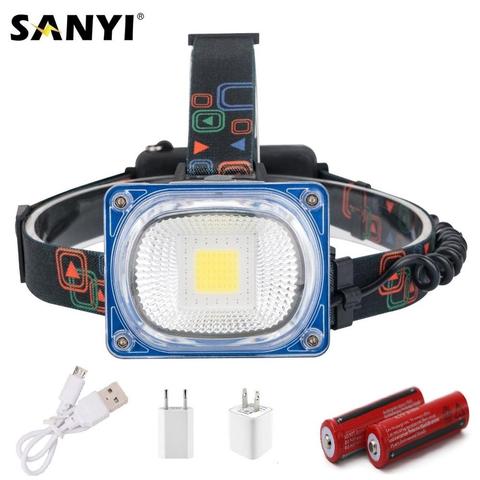 Wide Angle Headlight Headlamp COB Rechargeable Head Lamp 3 Modes Torch Safety Warning Light+2x 18650 Battery + USB Charger ► Photo 1/6