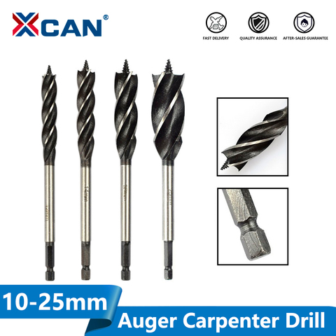 XCAN Wood Cutter Twist Drill Bit Hex Shank Wood Hole Cutter 4 Flute Auger Carpenter Drill Bit Core Drill Bit 10-25mm ► Photo 1/5