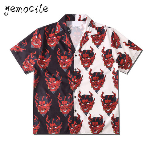 2022 Hi hop Harajuku Couples Wear Summer Casual Men Women Shirts  Big Mouth Frog Print Lapel Loose Short Sleeve Shirt StreetWear ► Photo 1/6