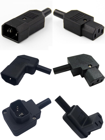 Elbow Black 10A 250V IEC320-C13 / C14 chassis AC power cord adaptor plug male and female battery-free welding socket convertor ► Photo 1/1