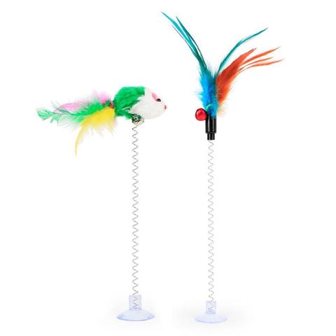 Cat Toy 1pc Funny Interactive Suction Spring Cat Toy Cat Feather Wand Cat Teaser Pet Interactive Supplies Cat Favor Random Color ► Photo 1/6