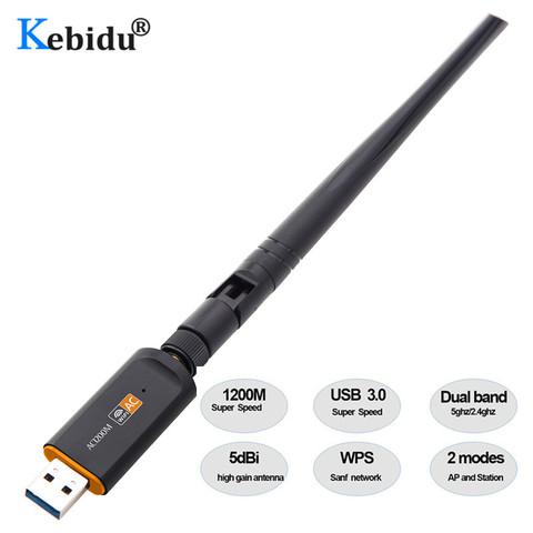 KEBIDU 1200Mbps Wireless WiFi USB Adapter 2.4/5Ghz Dual Band with Aerial 802.11AC Network Card High Speed USB3.0 Receiver ► Photo 1/6