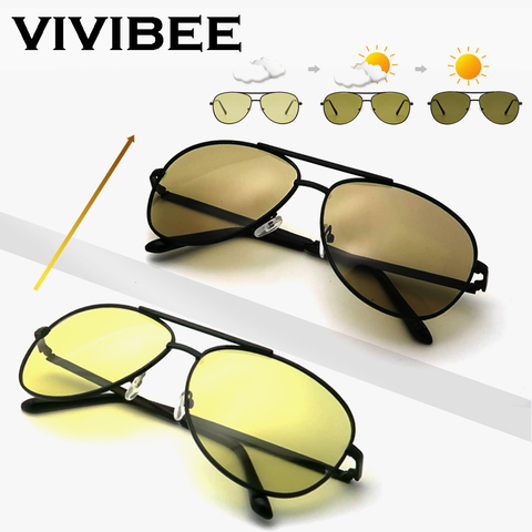 VIVIBEE Color Change Sunglasses Men Pilot Driving Photochromic Yellow Polarized Women Sun Glasses Aviation Day and Night Vision ► Photo 1/6