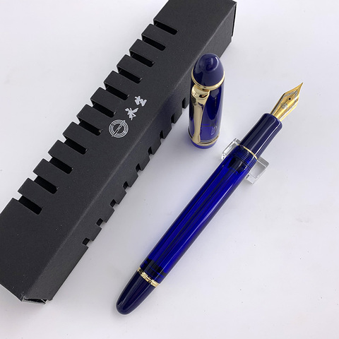 Wing Sung 699 Vacuum Filling Fountain Pen Transparent Blue Solid Section Acrylic - EF/F/M/ Bent Nib 0.38-1.2mm Office Gift Pen ► Photo 1/5
