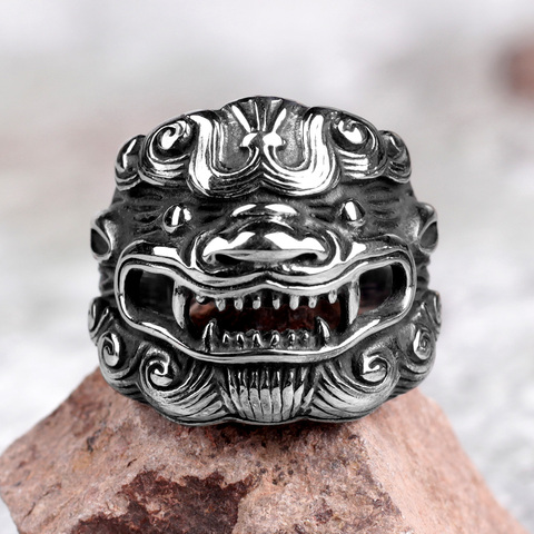 Stainless Steel Men Rings Chinese Style God Beast Kirin Amulet Punk Rock for Male Boyfriend Jewelry Creativity Gift Wholesale ► Photo 1/6