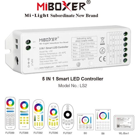 DC12V 24V 15A Miboxer LS2 5 in 1 Smart LED Controller for Single Color, CCT, RGB, RGBW, RGB+CCT LED Strip 2.4G Wireless Remote ► Photo 1/6