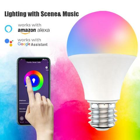 WiFi Smart LED RGB Light Bulb 15W Dimmable Alexa Google Home Control Smartphone