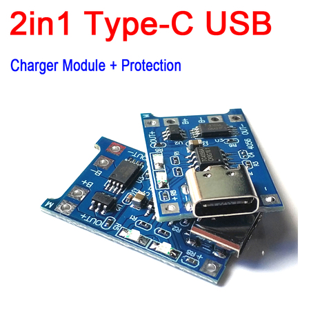 2IN1 Lithium Charger Charging Protection / Protection Board Combo Type-C USB TP4056 1A 1S 5V 3.7V 18650 Li-ion Lipo CELLS ► Photo 1/6