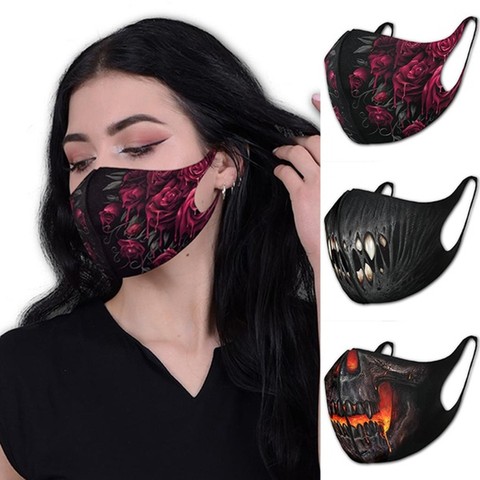 Buy Online Unisex Halloween Masks New Fashion Bloody Rose 3d Print Gothic Punk Face Cover Masks Women Men Party Mascarilla Outdoor Maska Alitools