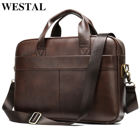 WESTAL men's briefcase bag men's genuine leather laptop bag for men office bag for men porte document business briefcase handbag ► Photo 1/6
