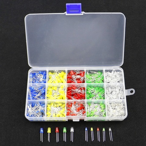 500pcs 3MM 5MM Led Kit With Box Mixed Color Red Green Yellow Blue White Light Emitting Diode Lamp Assortment Kit ► Photo 1/1